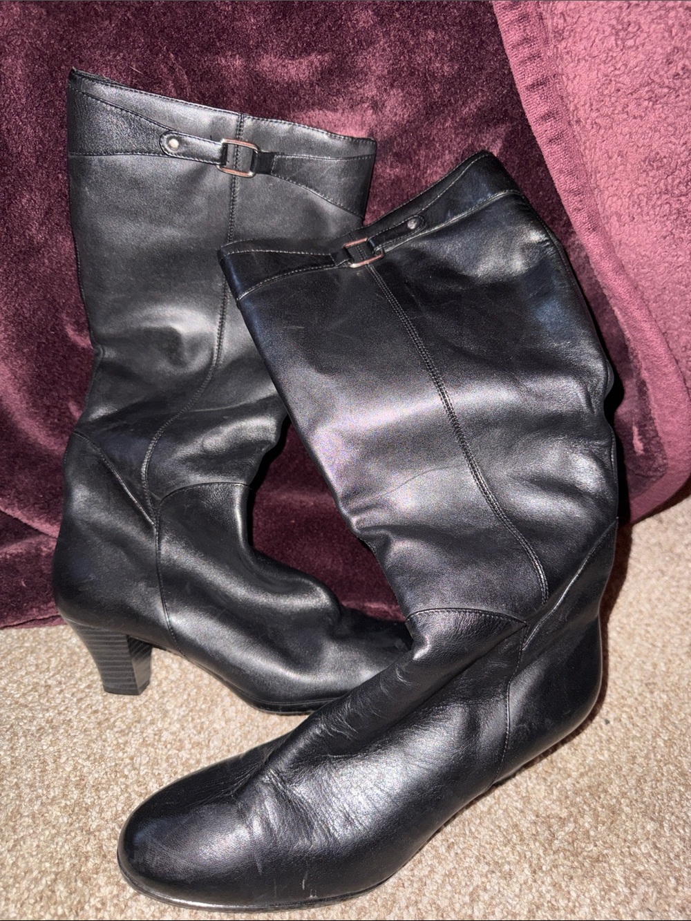 Predictions Black Mid-Calf Leather Heeled Boots